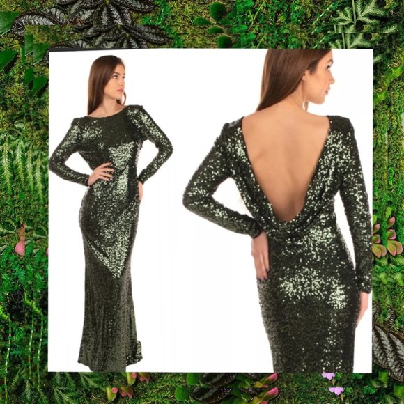 Badgley Mischka Dresses & Skirts - $895 NWT BADGLEY MISCHKA Emerald Green Maxi Long Gown 4 SMALL Sequin Long sleeve